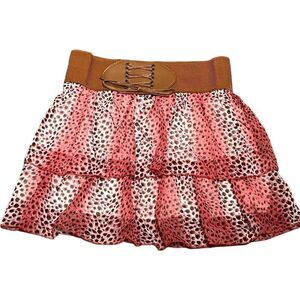 NWT Ruby‎ Rose Girl’s Pink Cheetah Print Tiered Ruffle Skirt, Size YL